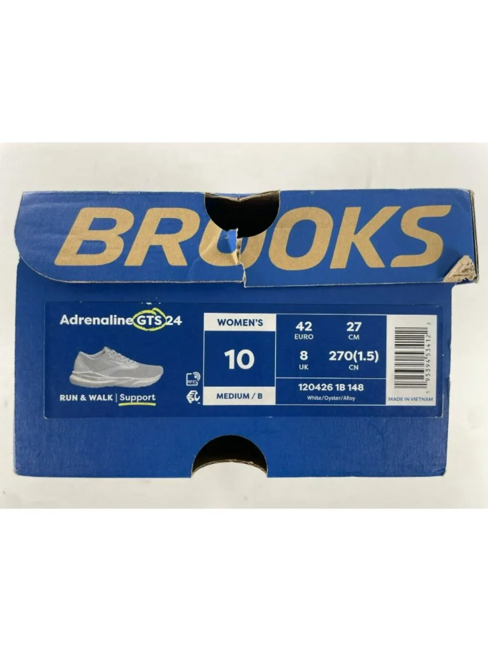 Brooks Adrenaline GTS 24 Running Shoes White/Oyster/Alloy Women's Size 10 NEW